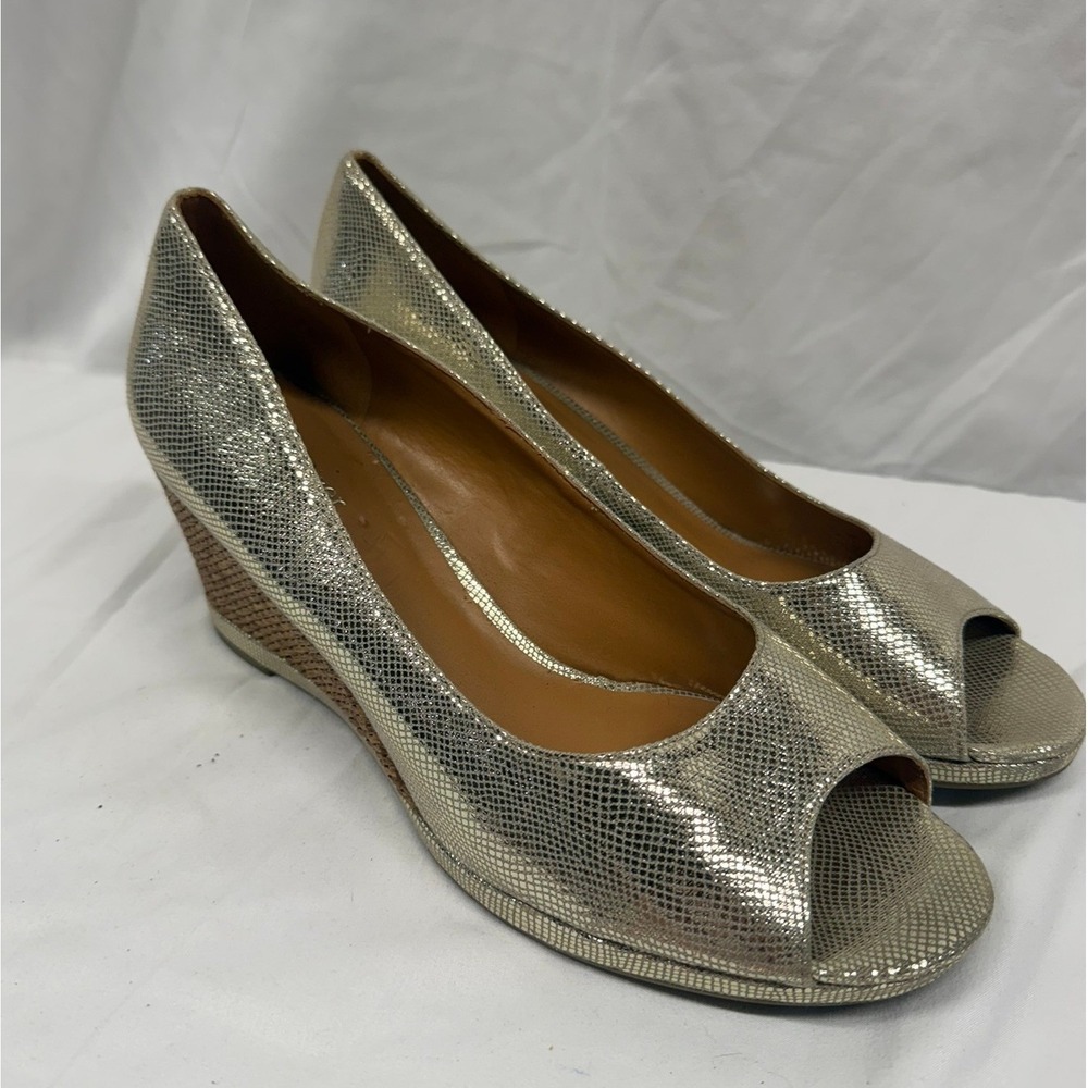 Naturalizer Narlene N5‎ Women's Sz 11 Textured Gold Jute Peep-toe Wedges